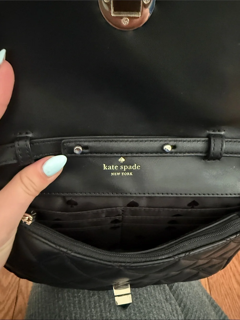 Kate Spade Quilted Black Crossbody Bag with Silver Star Turn-Lock